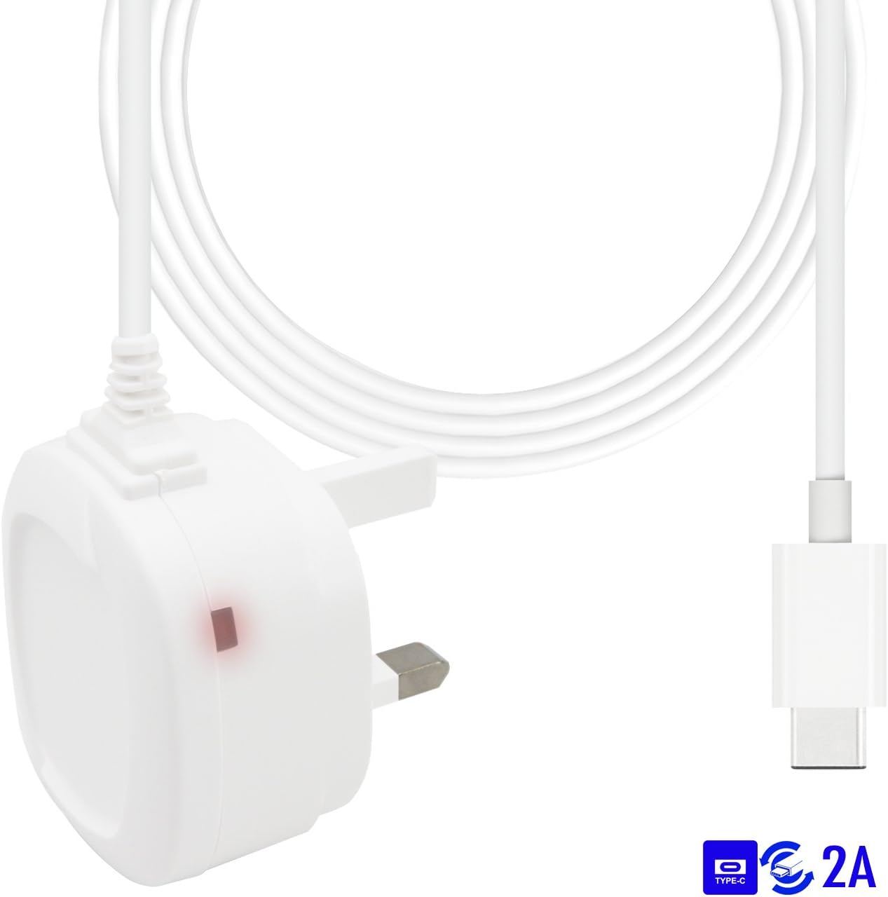 Mains Wall USB C Charger with LED Indicator 2 CE Approved 1m Cable 2A compatible with Xiaomi Mi 9 SE 2019 - WHITE