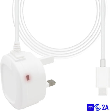 Mains Wall USB C Charger with LED Indicator 2 CE Approved 1m Cable 2A compatible with Xiaomi Mi 9 SE 2019 - WHITE