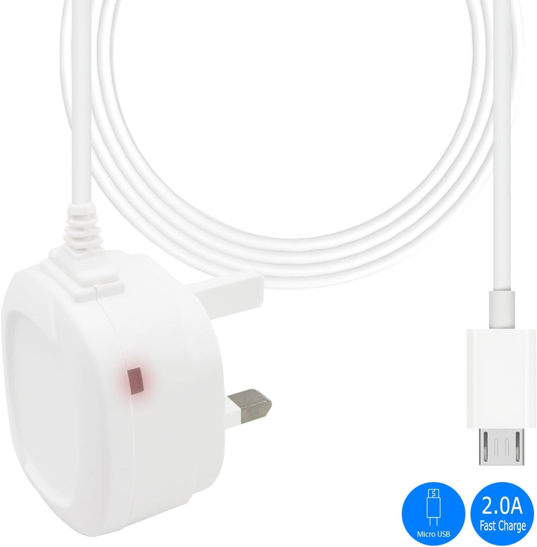 IWIO Micro USB Home Charger, 1A Output, 120-240V Power Supply Amazo Kindle 1/2/3/4/5/7-8.9" 2011/15 - WHITE