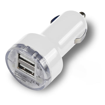 Dual USB Car Charger 2.1amp & 1amp ports - White