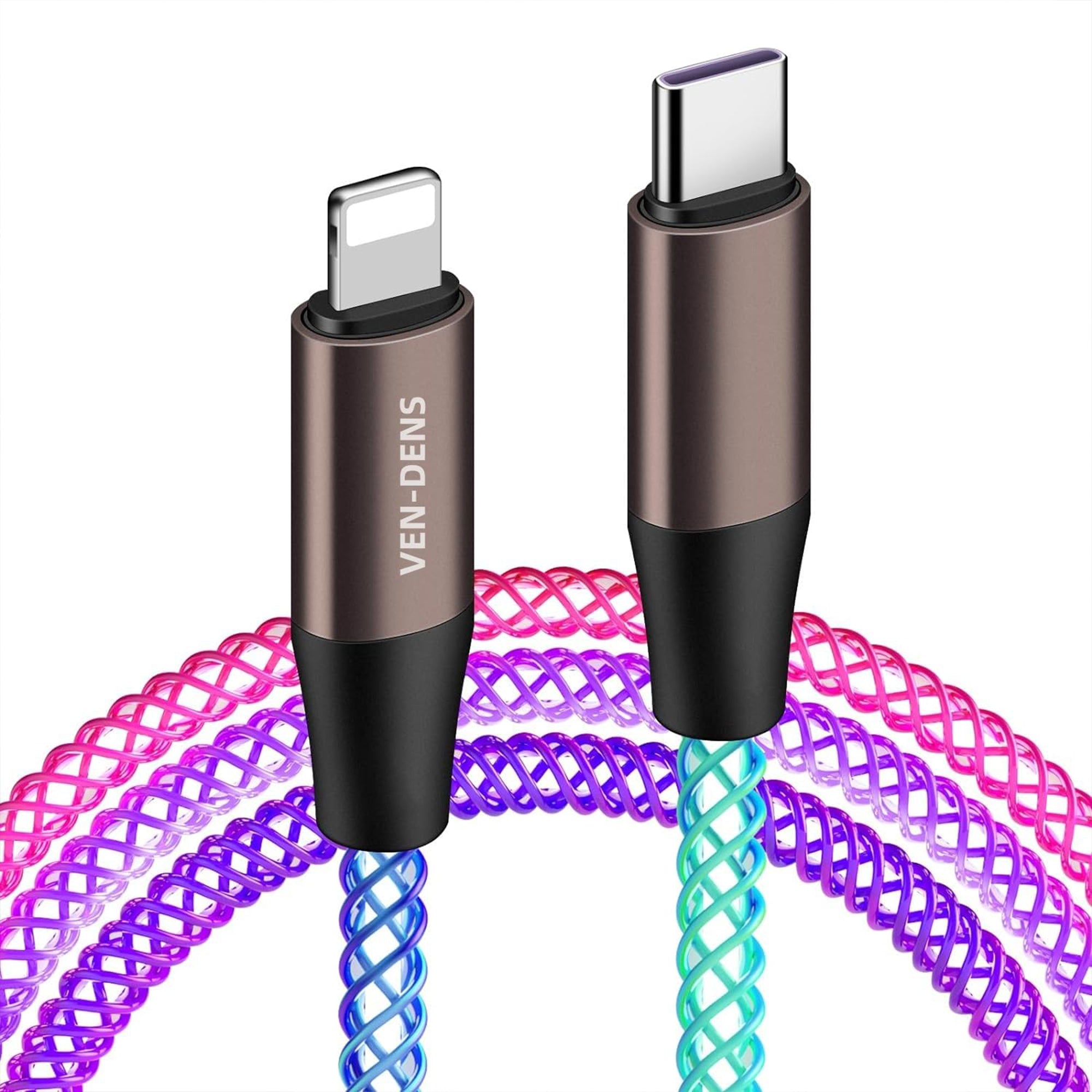 VEN-DENS USB C to Lightning Cable RGB Light Up 66W/6A Fast Charger Cable - 1M Braided USB-C Charging Cord for iPhone 14/13/12/12 Pro Max/12 Mini/11/11 Pro/XS Max/XR/X/8/8 Plus/iPad Also the New iPhone 16 series