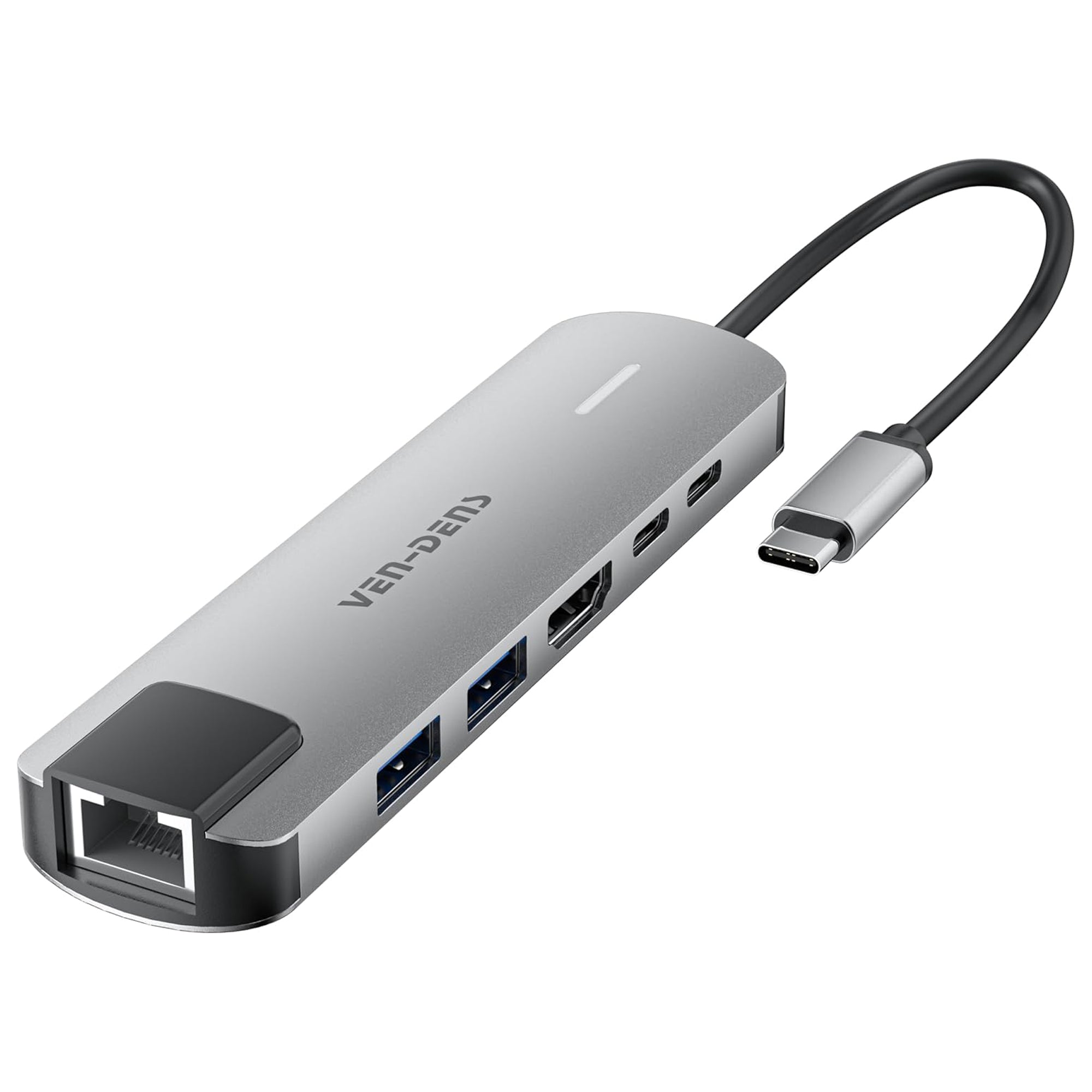 VEN-DENS USB-C Hub, 6 in 1 Multiport Adapter with 4K HDMI, Dual USB-A, Dual USB-C (100W PD & Fast Data Transfer), RJ45 Ethernet, USB-C Docking Station