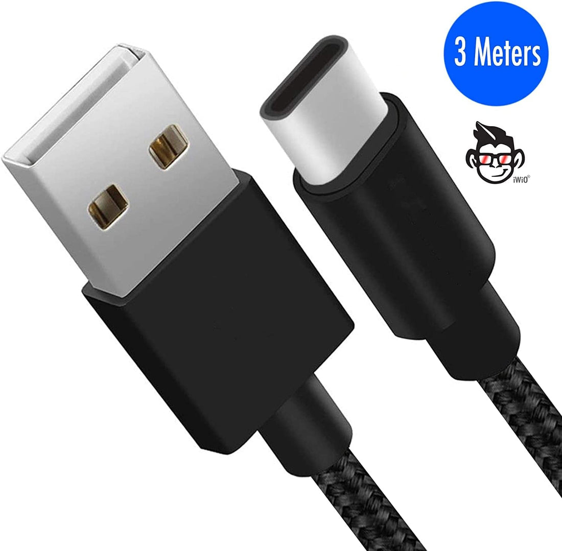 3 Pin UK 1A 12W Plug and 3M Extra Long Durable Nylon Braided USB C/Type C Cable compatible with Kindle Paperwhite 6.8" 11th Generation 2021